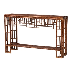 bali & pari Tahlia Marbled Tortoise Natural Rattan Console Table - Handcrafted Wicker Accent Table with Coastal Boho Style